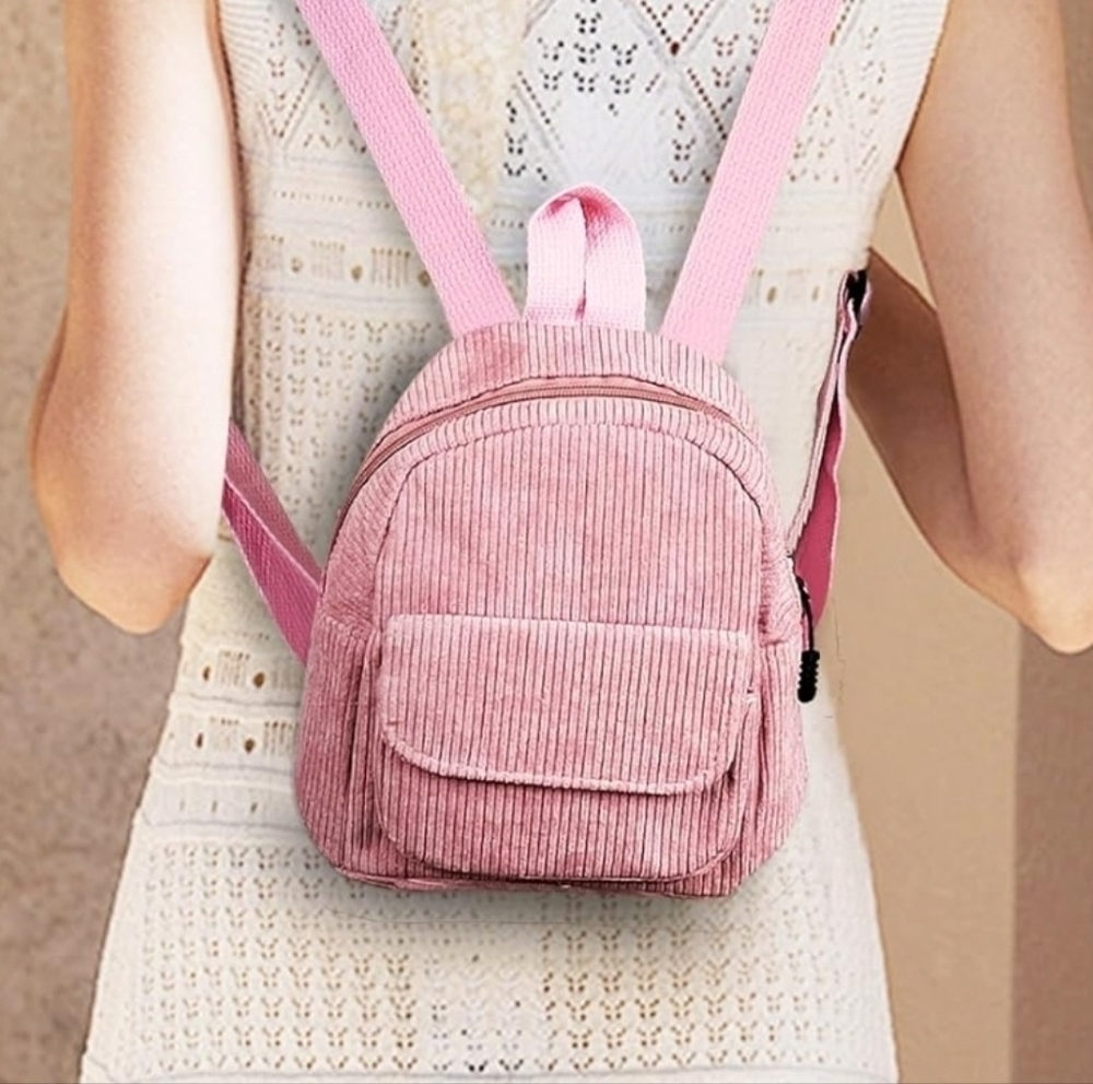 NWT Mini Corduroy Zippered Backpack w Magnetic Flap- Soft Pink Boho Daypack